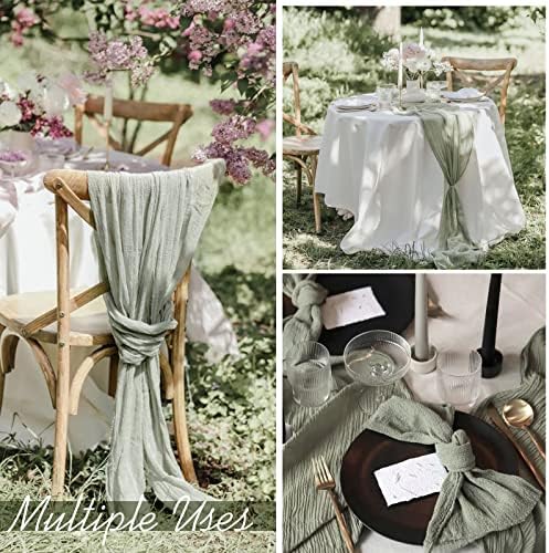 6 Pack Sage Green Cheesecloth Table Runner, Extra Wide 35x120 Inch