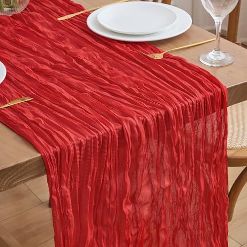 Asee'm Red Cheesecloth Table Runner Christmas 10FT Fall Boho Rustic Gauze