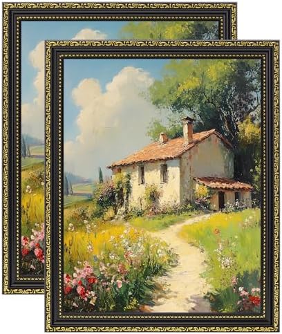 eletecpro 11x14 Vintage Picture Frame, Glass Cover, Black Gold, 2-Pack