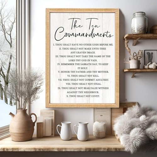 The Ten Commandments Rustic Bible Verse Framed Wall Art, 11''×16'' Narrow Positive Religious Christian Saying Sign for God Jesus Christ Prayer, Vintage Holy Inspirational Catholic Scripture Decor