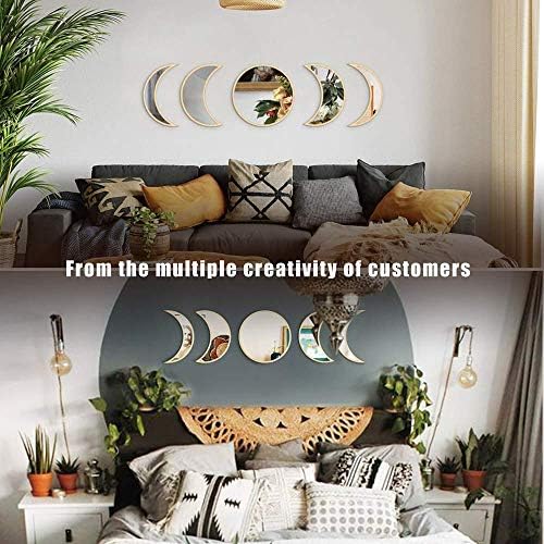 MAXROCK Scandinavian Natural Decor Acrylic Moonphase Mirrors, Moon Phase Mirror Set, Bohemian Wall Decoration for Living Room Bedroom（Not Actual Mirror)
