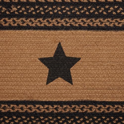 VHC Brands Farmhouse Primitive Jute Black Thanksgiving Table Runner w/Stenciled Stars 13"x48"
