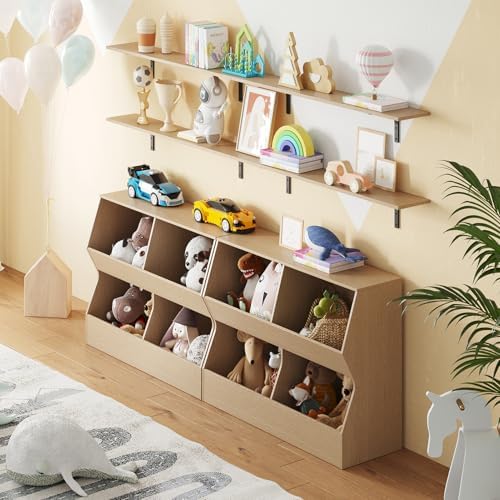 DINZI LVJ Long Wall Shelves, 31.5Inch Wooden Wall Mounted Shelves, Set of 2