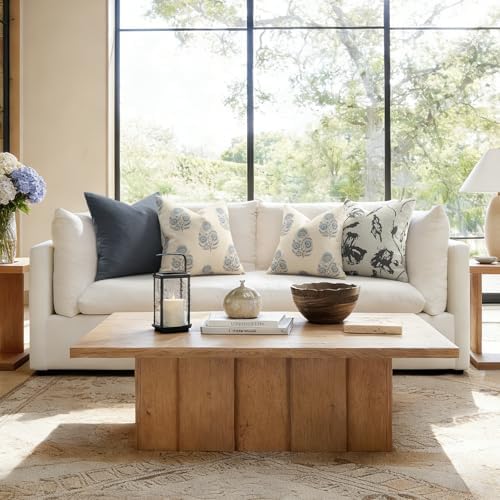Vintage Floral Print Euro Sham Pillow Covers 24x24 Set of 2 Patterned Accent Decorative Cushion Covers Modern Farmhouse Throw Pillow Covers for Bed Sofa Couch Chair Living Room Home Decor, Light Blue