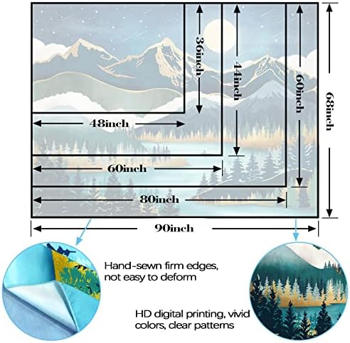 Accnicc Mountain Tapestry Nature Forest Tree Tapestries for Bedroom Aesthetic Starry Night Moon Stars Tapestrys Wall Hanging Teal Abstract Wall Tapestry for Dorm Living Room (Teal, 48'' × 36'')