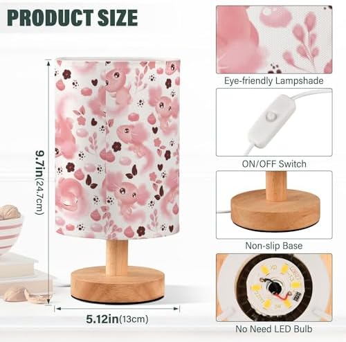 Pink Axolotl LED Table Lamp with USB Port Night Light Bedroom Lamps for Nightstand Living Room Dorm Home Office Desk