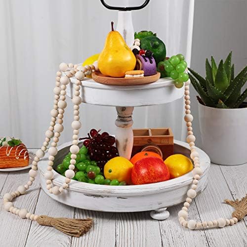 Jetec 7.9 Feet Wood Beaded Garlands with Tassels Christmas Hanging Ornaments Boho Farmhouse Decor Xmas Rustic Wooden Beads Garland for Christmas Table Wall Hanging Decor(Wood Color)