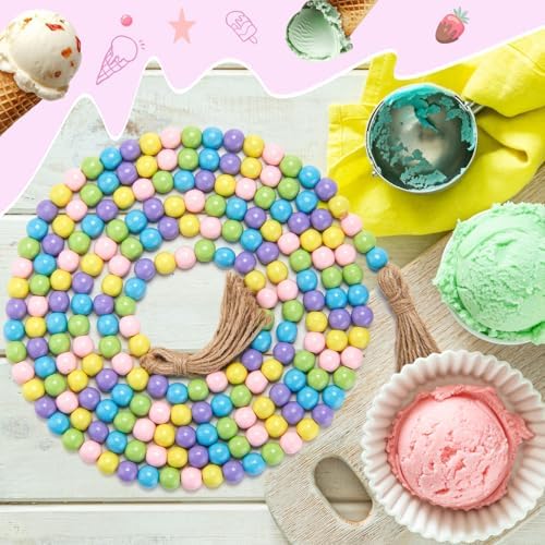Equsion Rustic Wood Bead Garland with Tassel Farmhouse,Macaron Color