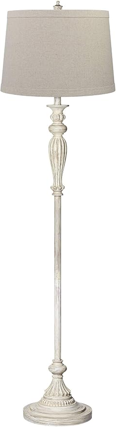 360 Lighting Vintage Chic 60" Tall Burlap Shade Antique White Floor Lamp
