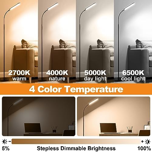 marctronic Floor Lamp 2 Pack, 18W 1800LM Bright LED Floor Lamp with 2 Remotes & Works with Smart Plug, Dimmable Timing Eye Caring Standing Reading Floor Lamps for Living Room Bedroom Office