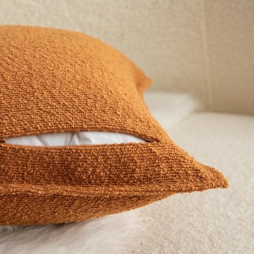 MANDIOO Pack of 2 Decorative Throw Pillow Covers Accent Solid Woven Textured Cushion Covers Pillow Cases Bedroom Living Room Sofa Home 22 x 22 Inch Tobacco