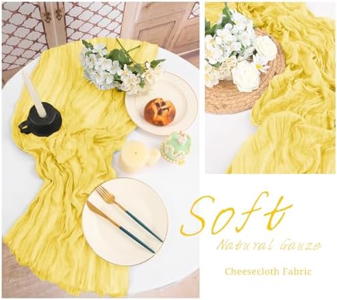 10 Pack Light Yellow Cheesecloth Table Runner Long,21.5 x 120 Inch