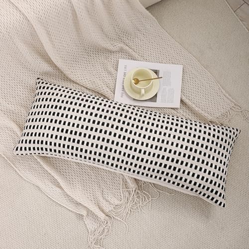 14x36 Throw Pillow Cover Boho Lumbar Pillow Cover White and Black