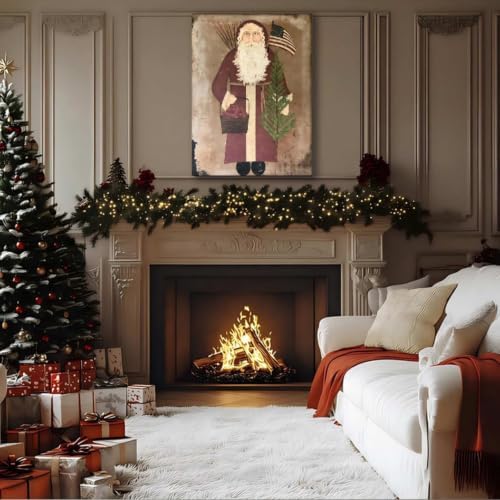 FLZYKGPA Retro Christmas Wall Art Prints 16x24in, Santa Claus Christmas Holiday Canvas, Winter Farmhouse Christmas Poster, Christmas Gallery Wall Decor, Vintage Christmas Decor for Holiday