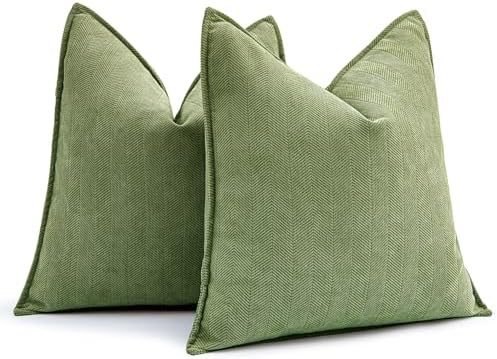 MIULEE Pack of 2 Sage Decorative Chenille Pillow Covers 20x20 Inch