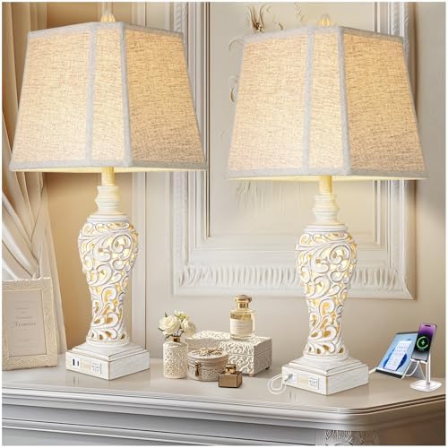 Vintage Table Lamps with Nightligh Set of 2 for Living Room, 28.5'' High