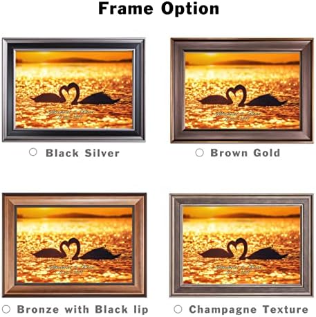 Swan Couple with Heart Framed Arts Artwork with Couple's Names,Date on,Perfect Love Gift for Anniversary.With Different Frame Styles Framed Size:21 5/8 x 15 1/2 inches