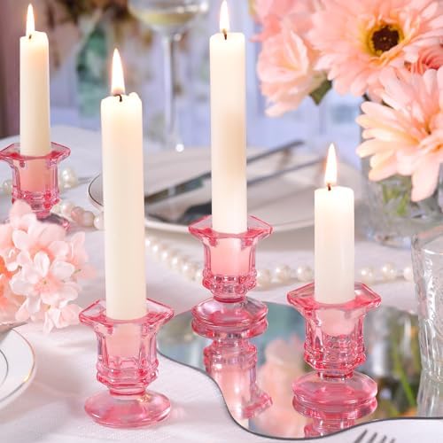 Lanttu 12 Pcs Pink Candlestick Holders Bulk Glass Candle Holders 2.9"x3.08"