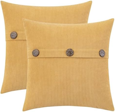 HWY 50 Mustard Yellow Chenille Throw Pillow Covers 16x16 Inch Buttons