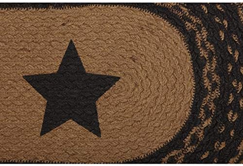 VHC Brands Farmhouse Primitive Jute Black Thanksgiving Table Runner w/Stenciled Stars 13"x48"