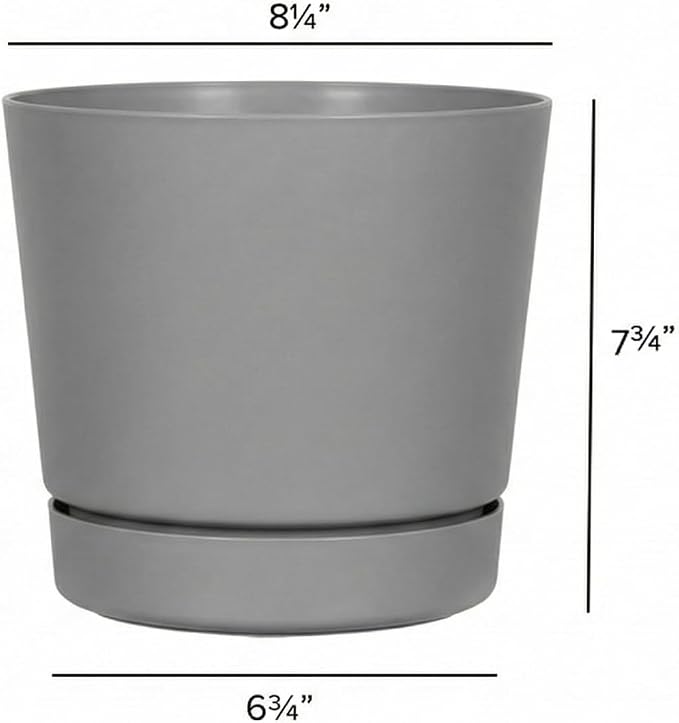 Root & Vessel Majestic Full Depth Round Cylinder Pot, Glossy Gray, 8-Inch (10080)