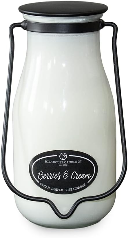 Milkhouse Berries & Cream Soy Candle, 14 oz Milkbottle, 90+ Hr Burn