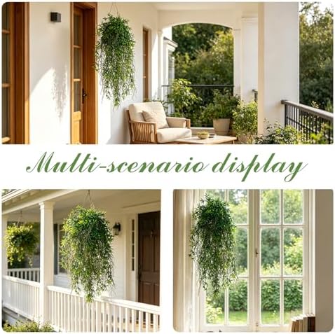dallisten 4Pcs Fake Hanging Fern Plants for Outdoors, UV Resistant Artificial Ferns Greenery Vines Faux Trailing Plants for Indoor Wall Porch Wedding Boho Home Garden Decor(4PCS DeepGreen Ferns)