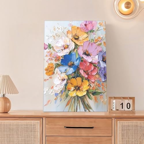 Crekviy Colorful Flower Wall Art Floral Wall Decor Country Wildflower Canvas Prints Painting Botanical Pictures Decoration for Bathroom Bedroom Living Room Framed Artwork Girls Gifts 16"x24"