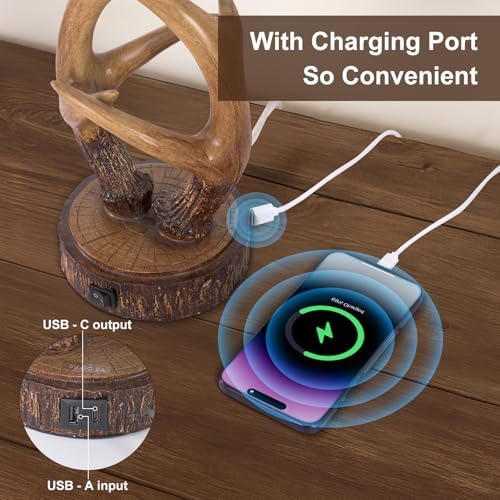 Scenekoy 20.5" Antler Table Uplight Lamp with USB Ports, Memory Function