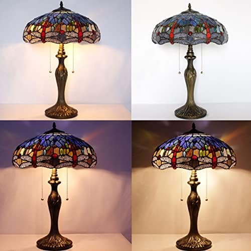 WERFACTORY Tiffany Table Lamp Stained Glass Dragonfly Style Bedside Lamp