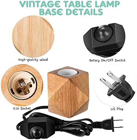 Riakrum 2 Pieces Industrial Wooden Lamp Base E26/ E27 Vintage Desk Lamp with Switch Plug Wood Small Lamp Base Polygon Industrial Night Light Boho Decor for Living Room Bedroom (No Bulb)