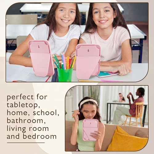 12 Pack 8x5 In Desk Makeup Mirror with Stand and Hanging Hole,Pink