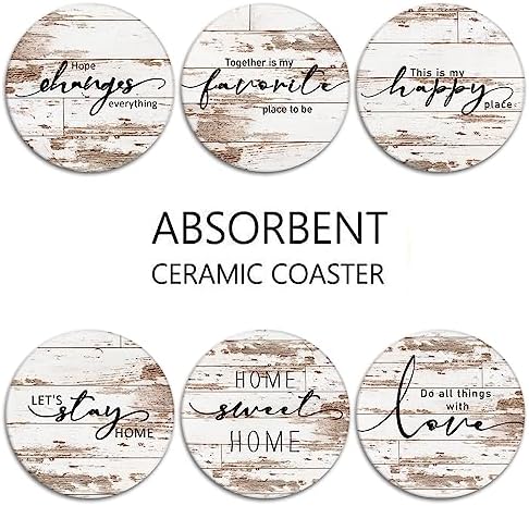 Vintage Farmhouse Coasters for Drinks, Set of 6, Ceramic Stone Vintage Farmhouse