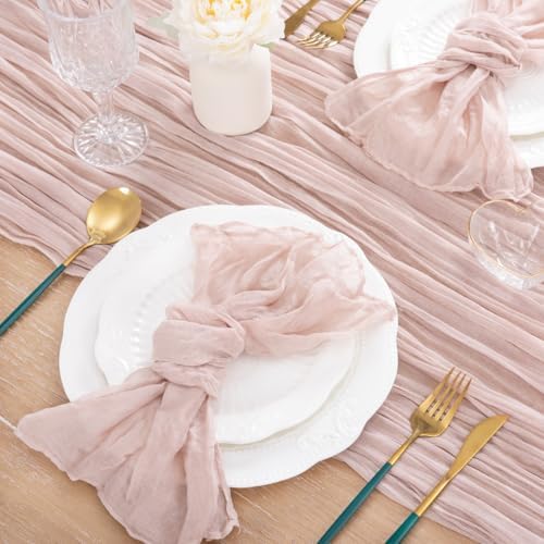8 Pack Pink Table Runner 10ft Rustic Gauze Cheesecloth Table Decor
