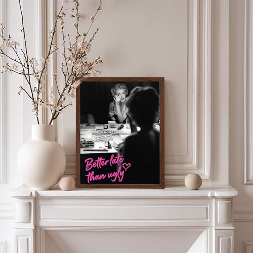 Poster Master Better Late Than Ugly Print - Marilyn Poster - Altered & Pop Art - Trendy Housewarming Gift for Men & Women - Fashion Art - Chic Decor for Bathroom or Girl's Room - 8x10 Brown Framed