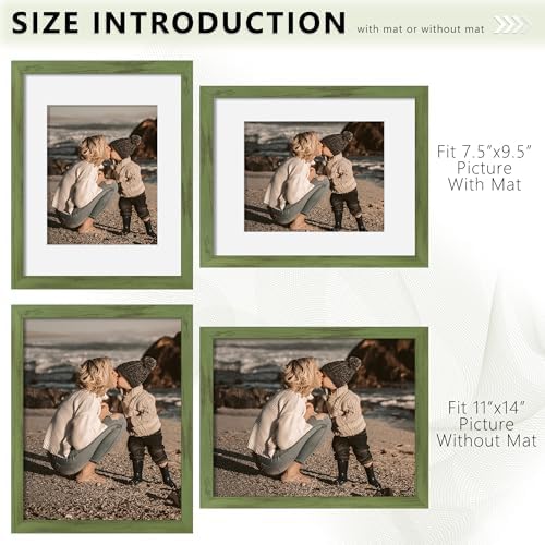 Picrit 11x14 Picture Frame Set of 12, Gallery Wall Frames, Green Wood