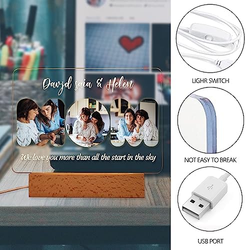 Personalized Photo Acrylic Sign Plaque Womens Gifts for Anniversary Valentines Birthday Customizable LED Night Light Wooden Base Lamps Desk Bedroom Decor Signs