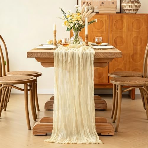 Beige Cheesecloth Table Runner, 10FT Rustic Beige Boho Gauze Table Runner for Wedding Bridal Shower Baby Shower Birthday Tea Party Decorations