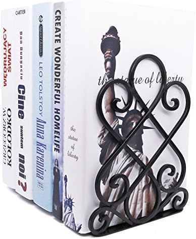 2Pairs Anwenk Vintage Bookends with Felt Pads 2.2LB Heavy Duty Bookend Holder Long Base, Luxury Art Book Stand Retro Antique Style,Non-Skid Felt Pads to Protect Bookshelf Bookcase-Black