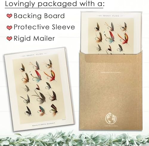 DREAM BIG PRINTABLES Vintage Fly Fishing Art Prints (Set of 4) - Unframed - 11x14 | Fishing Lure Wall Decor for Fisherman
