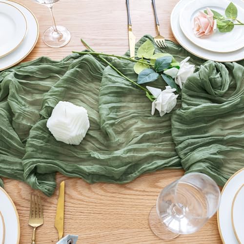Wokceer Cheesecloth Table Runner Sage Green 10FT Boho Gauze, 6 Pack