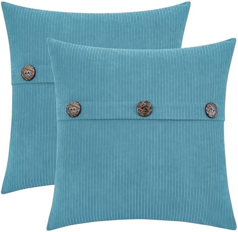 HWY 50 Smoke Blue Chenille Throw Pillow Covers 22x22 Inch Buttons Pack of 2