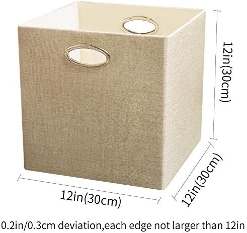 Posprica Storage Cubes, 12×12 Storage Bins, Fabric Drawers Organizer Basket, 4pcs, Beige