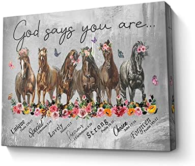 Rustic Religious Horse Wall Art God Says You Are Picture Inspirational Bible Verse Painting Horse Gifts for Girls Framed Modern Artwork for Girls Bedroom Home Decor 12x16 inch