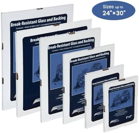 Ambiance Break-Resistant Picture Frame Glass and Backing 24"X24" for Replacement or Empty Frames, 2mm Thick, Rounded Edges for Safe Handling, White Corrugated Cardboard