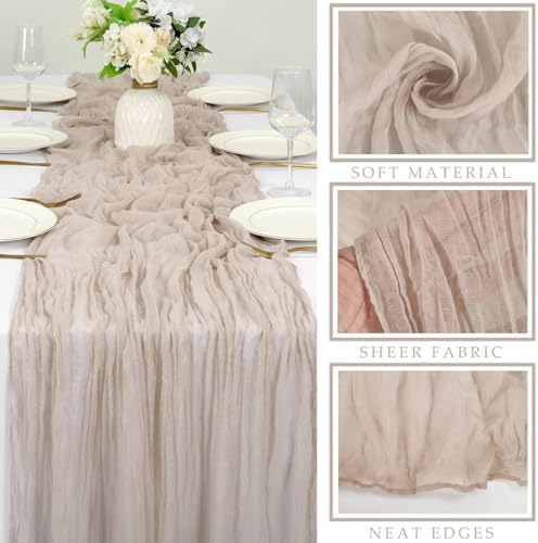 6 Pcs Cheesecloth Table Runner 10FT Rose Brown Runner for Tables Gauze Fabric 35 x 120 Inches Long Boho Table Runner Decor Rustic Sheer Runner for Wedding Birthday Bridal Shower Party (Rose Brown)