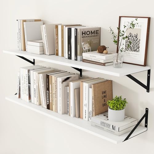 Heimlove 48W x 12D Deep Floating Shelves Set of 2 White
