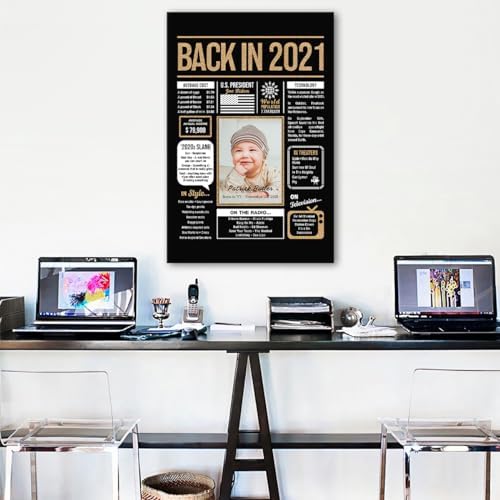Hexadecor Personalized 4th Birthday Party Decorations Boys, Girls - Custom Gifts Idea For 4 Years Old, Back In The Year You Born Newspaper For 4th Birthday Poster No Frame Black Gold