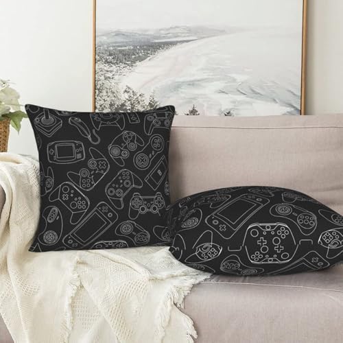 Perinsto Video Game Controller Background Throw Pillow Covers Set of 2 Gaming Gadgets Decorative Pillowcases Soft Cushion Covers for Sofa Couch Bed Home Decor, 16"X16"