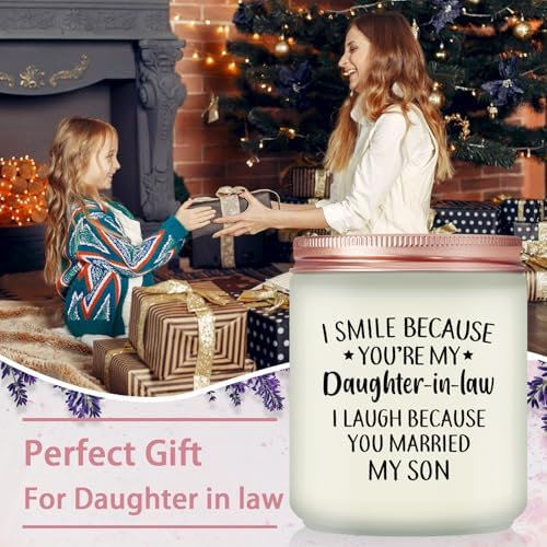 Maybeone Mothers Day Gifts for Daughter in Law - Daughter in Law Gifts for Christmas Birthday Wedding from Mother in Law - I Smile Because You are My Daughter-in-Law - Lavender Scented Candle